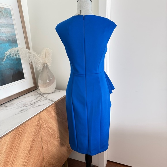 Eliza J Royal Blue Neoprene Ruffled Mid Length Cocktail Dress - Picture 4 of 9